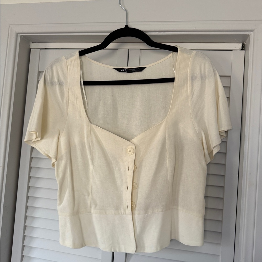 Zara Off-White Button-Up Blouse